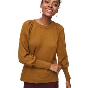 LOFT Mustard Yellow Balloon‎ Sleeve Crew Neck Sweater Size S
